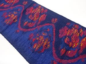 手織り紬花鳥模様織出し名古屋帯